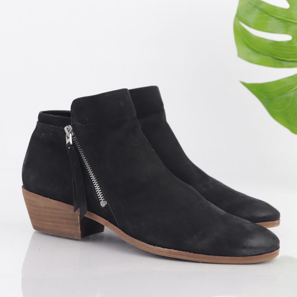 Sam Edelman Womens Packer Boots Size 11.5 Black Nubuck Zip Booties Lo Block Heel